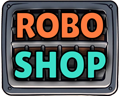 Robo Shop logo. Contains 'Robo Shop' text with shop ground drain image behind it.